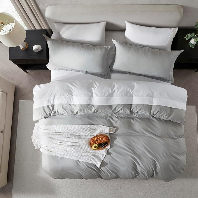 Nestl Light Grey California King Duvet Cover Sets - Soft Prewashed Cal King Duvet Cover, 3 Piece, with Zipper Closure, 1 Duvet Cover 104x98 inches and 2 Pillow Shams - No Comforter