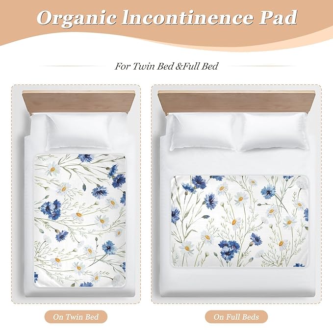Waterproof Bed Pad Reusable Changing Pad Toddler Mattress Protector Large Pee Pad Baby Diaper Pad Soft Washable Liner White Daisy