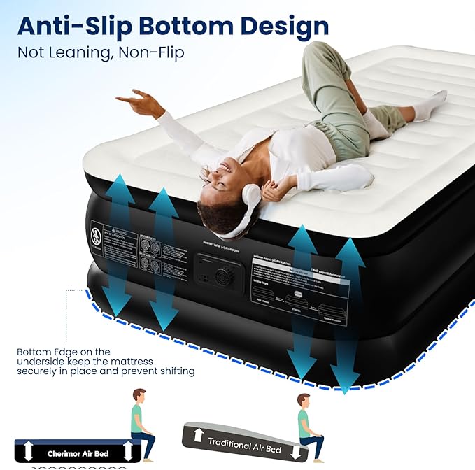 Twin XL Air Mattress with Built in Pump, Upgraded 80" Extra Long Twin Size Air Mattress, Multi-Layer Leakproof & Support 500 lbs, 2-Min Fast Inflation, Blow Up Bed for Home Camping Guests