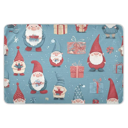Waterproof Bed Pad Reusable Changing Pad Toddler Mattress Protector Large Pee Pad Baby Diaper Pad Soft Washable Liner Christmas Gnome and Boxes Blue