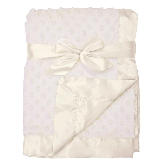 American Baby Company Heavenly Soft Chenille Receiving Blanket (30" x 40"), 2-Layer Design with Minky Dot & Silky Satin, Cream, for Boys and Girls