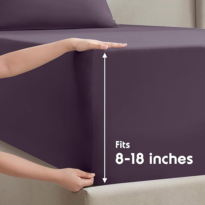 Nestl Sheet Set - 4Piece Full XL Size, Microfiber, Double Brushed Purple, Hotel Luxury, Extra Soft Bedding & Pillowcases