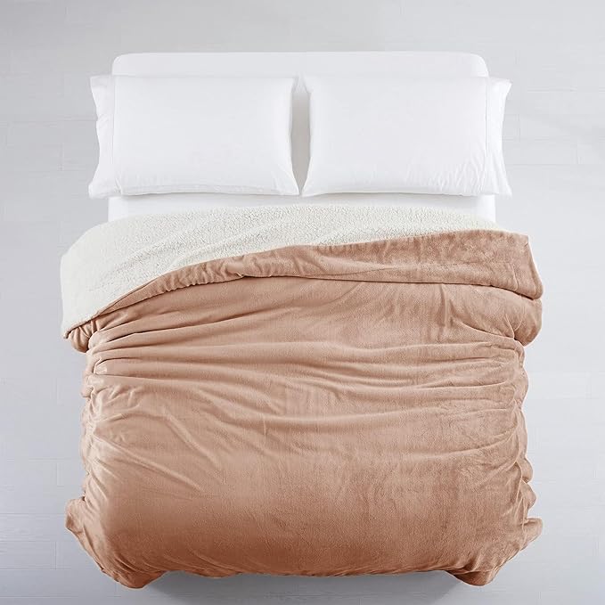 MOONLIGHT20015 Camel Sherpa Blankets Queen Size for Bed - Wholesale Bulk Pack of 9 Sherpa Blankets - Soft Fluffy Throw Blanket for Hotels, Guest Bedroom, 90x90 Inches