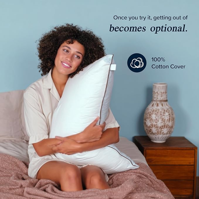 puredown® Made in USA Goose Feather Down Pillows, Standard Size Set of 2, 100% Cotton Cover, Bed Feather Pillows for Sleepering