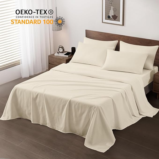 Maple&Stone King Flat Sheet 6 Pack,Premium Soft & Breathable,Brushed Microfiber Fabric,Anti-Shrinkage & Non-Fading,Bulk Flat Sheets Only King Size (Cream White)