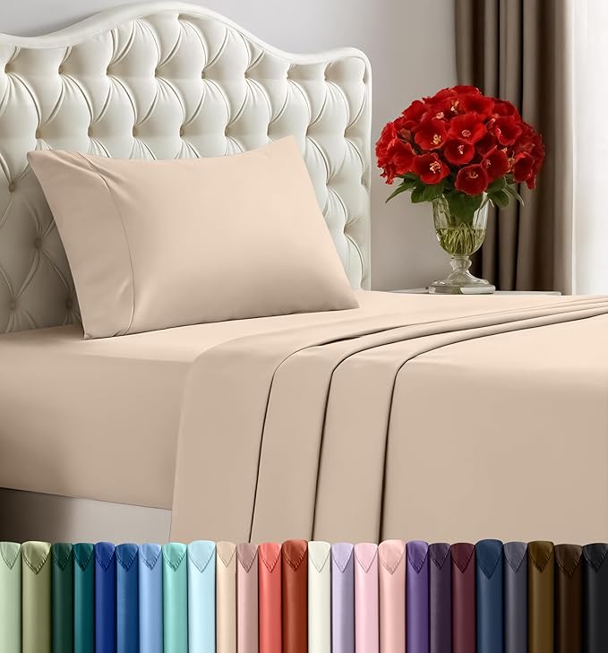 Utopia Bedding Twin XL Sheet Set – 3 Piece Bed Sheets for Twin XL Size Bed, Soft and Breathable Microfiber, Includes 1 Fitted Sheet, 1 Flat Sheet and 1 Pillowcase (Beige)