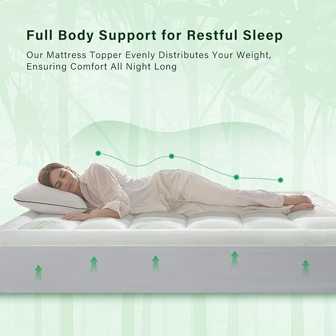 Anluoer Mattress Topper Queen Rayon Derived from Bamboo, Memory Foam Pillow Top Mattress Topper for Back Pain Relief, Thick Soft Mattress Pad with 8-21" Deep Pocket, 60x80 Inches, White