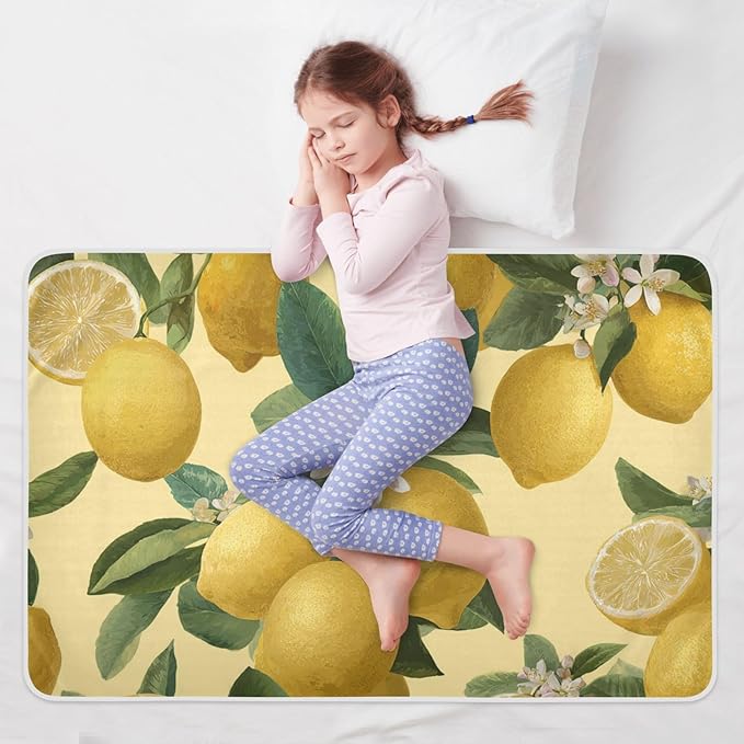 Waterproof Bed Pad Reusable Changing Pad Toddler Mattress Protector Large Pee Pad Baby Diaper Pad Soft Washable Liner Yellow Vivid Lemon and Flowers