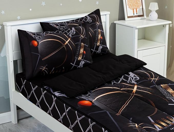 Meeting Story 3pcs Kids Comforter Set Twin Zipper Bedding Set for Boys,Ball Bedding Set Sport Comforter Set for Kid,All in one Zipper Bedding（BlackGold,Twin）