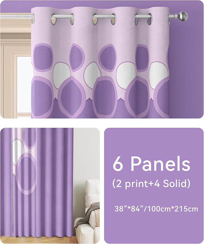 Bed in a Bag with Curtains, 1 Bedspread (66"x86") 2 Pillowcases 2 Print 4 Solid Curtains, Purple Dot Microfiber Bed Cover Set, Coordinated Curtains for Unified Decor