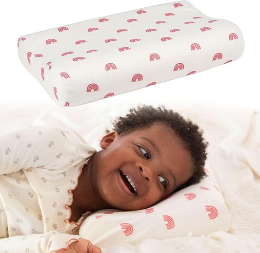 Tiny Twinkle Toddler Pillow with Fitted Pillowcase | Ergonomic Shape with Resilient, Cloud-Like Memory Foam for Comfortable Sleeping | Kids Travel Pillows (Rainbow)