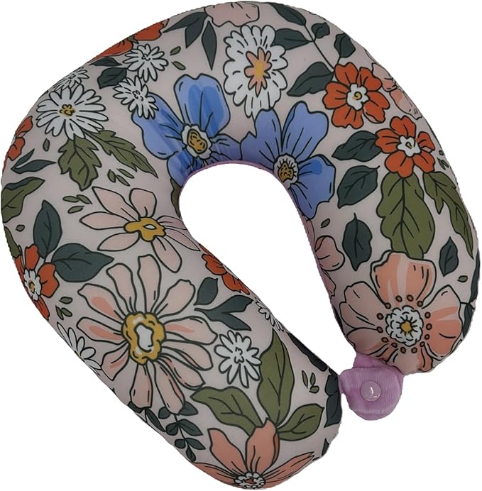 Bookishbunny U Shaped Micro Beads Microbead Neck Head Support Travel Pillow, 12"x12"x4" (PastelFlower)