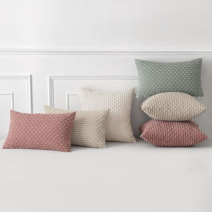 MIULEE Pack of 2 Decorative Throw Pillow Covers 24x24 Inch Soft Boho Striped Textured Corduroy Pillow Covers Modern Farmhouse Home Decor for Couch Bed Sofa Living Room Blush Pink