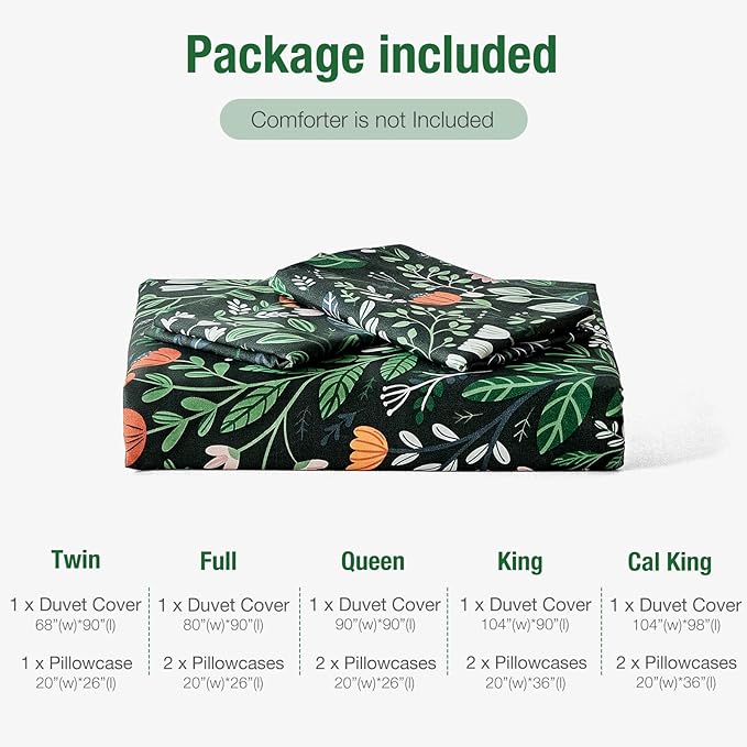 Lekesky Queen Size Reversible Duvet Cover, Duvet Cover Queen Size 3 Piece Romantic Garden Microfiber Botanical Bedding Set with Zipper Closure Corner Ties