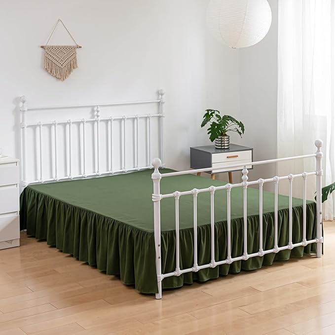 Bed Skirt Queen Size Ruffled Bed Skirt with Split Corners, 16 Inch Drop Dust Ruffle Bed Skirt with Platform, Green, Queen - 16" Drop