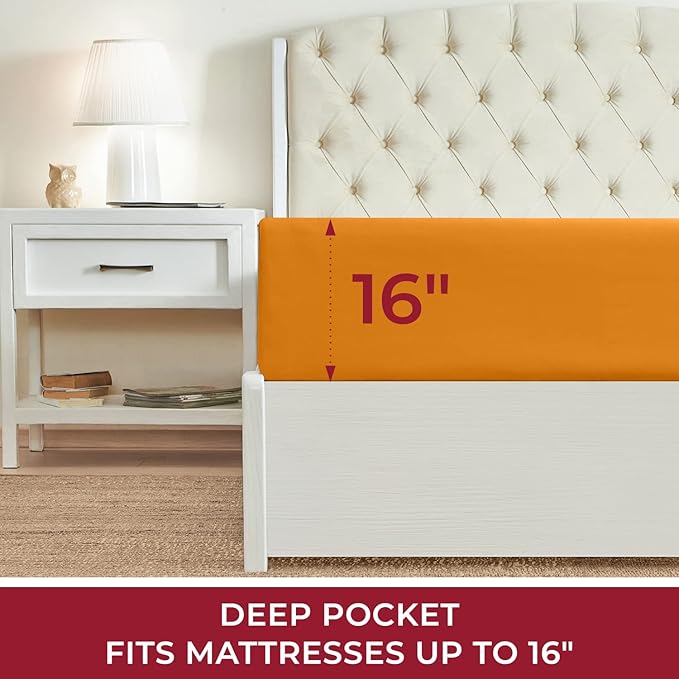 Mellanni Twin Fitted Sheet - Iconic Collection Bedding Sheets with up to 16 inch Deep Pocket - Soft & Cooling - Fade & Stain Resistant - 1 PC (Twin, Persimmon)