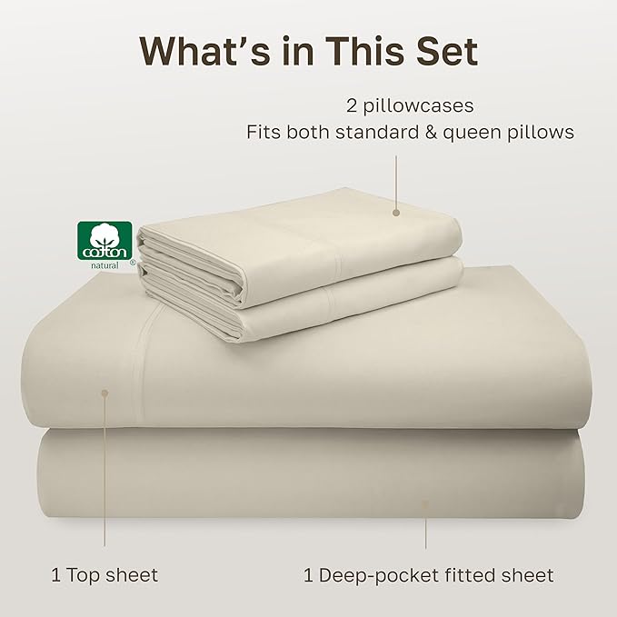 California Design Den - Luxury Full Size Sheet Set - 100% Cotton, 600 Thread Count Deep Pocket Full Size Bed Sheets, Cooling Hotel-Quality Sheets with Sateen Weave - Ivory (Warm Cream)