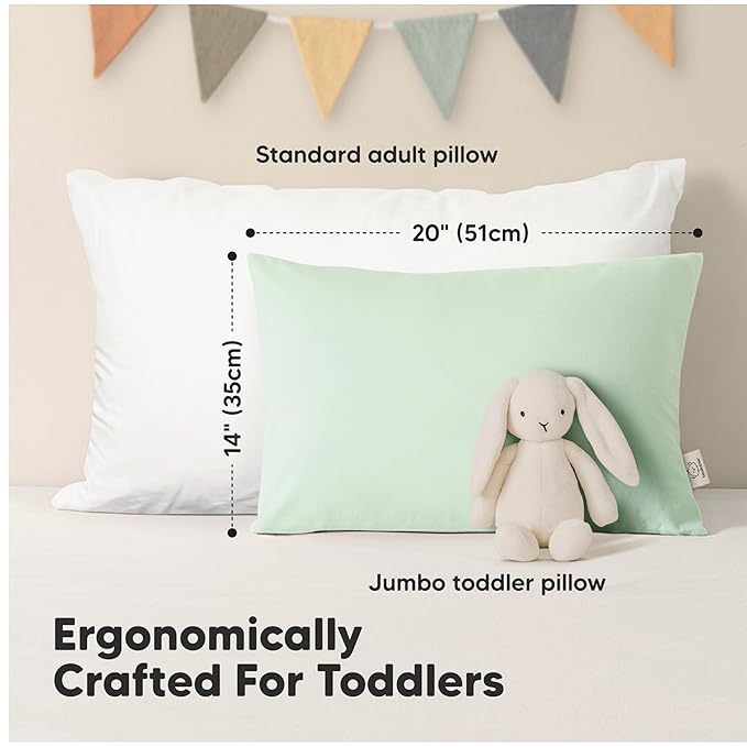 KeaBabies 2-Pack Toddler Pillows 2 Year Old to 5-14x20 Soft Organic Cotton Kids Pillow for Sleeping, Travel, School, Daycare, Nap, Toddler Bed, Machine Washable, Without Pillowcase (Soft White)