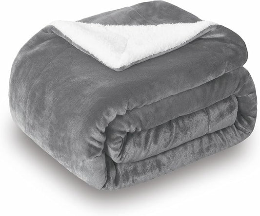 SOCHOW Sherpa Fleece Throw Blanket, Double-Sided Super Soft Luxurious Plush Blanket King Size 90 inchx108 inch, Grey