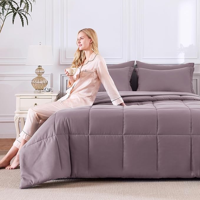 CozyLux Full Size Comforter Sets Dusty Purple - 7 Pieces Bed in a Bag Full, Oeko-Tex Certified Bed Set, All Season Soft Bedding Set with Down Alternative Comforter, Sheets, Pillowcases & Pillow Shams