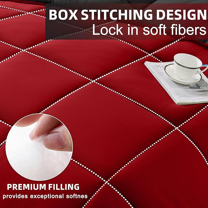 FUANNA Twin Comforter Set 5 Pieces, Reversible Twin Size Bed in a Bag with All Season Premium Comforter, Bed Sets Includes Comforter, Flat Sheet, Fitted Sheet, Pillowcase & Pillow Sham, Red & Black