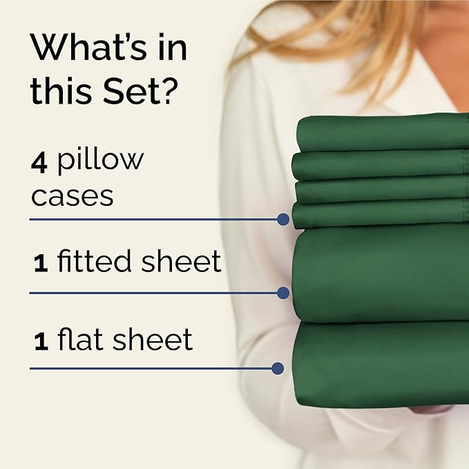 King 6 Piece Sheet Set - Comfy Breathable & Cooling - Ultra Soft Hotel Luxury Bedding Set w/ 8-16 Inch Deep Pockets - 1 Flat & 1 Fitted Sheet & 4 Pillowcases - Cozy, Wrinkle Free & Easy Care - Emerald
