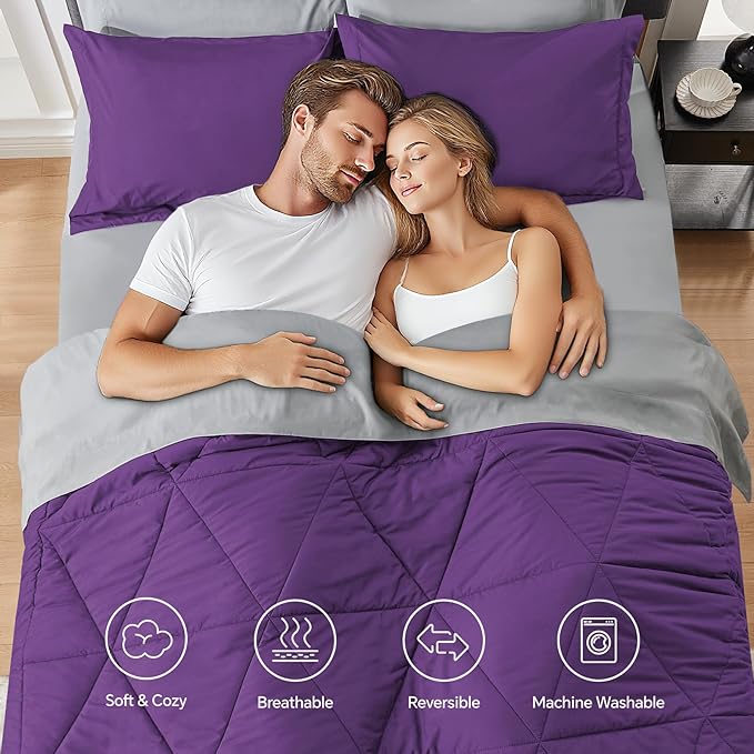 BEDELITE Twin Comforter Set 5 Pieces Bed in A Bag - Soft Microfiber Reversible Purple Bed Set with Comforters, Sheets, Pillowcase & Sham, Cozy Luxury Bedding Sets for All Season