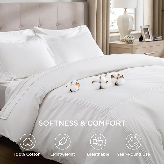 Bedsure Luxury Hotel Duvet Cover King Size, 100% White Cotton Rope Weave Bedding Set, Includes 1 Duvet Cover 104x90 Inches with Hidden Zipper & 2 Pillow Shams, Comforter Sold Separately