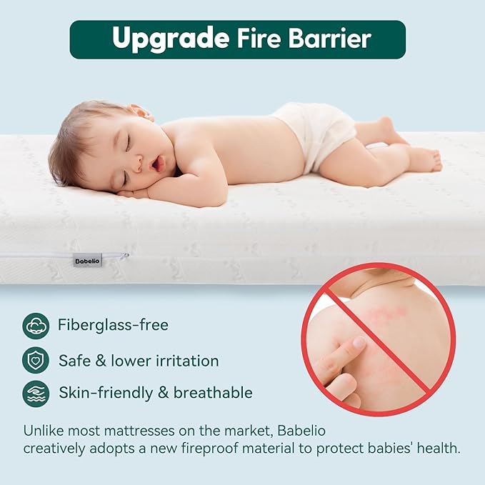 Babelio Breathable Crib Mattress, Dual-Sided, Memory Foam, Waterproof, Removable and Machine-Washable Cover, for Toddler and Baby 52" x 27.5"