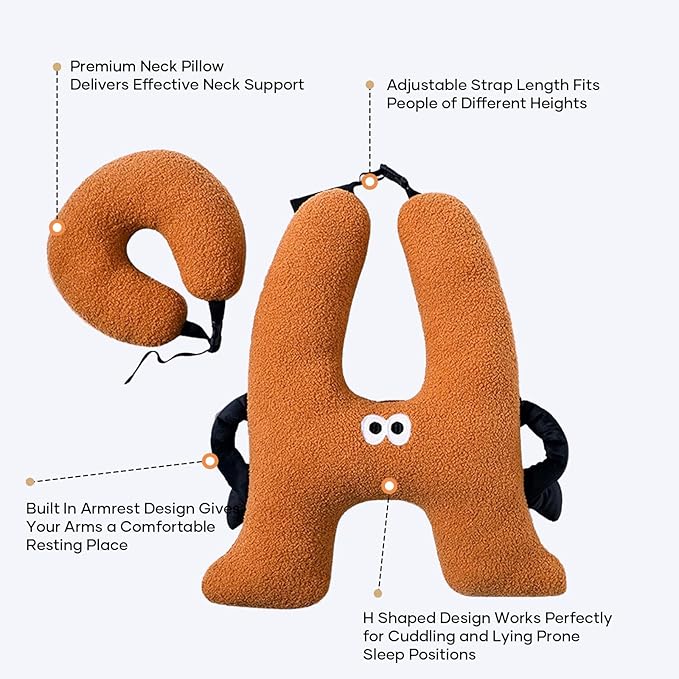 Car Pillow for Kids,H-Shaped Adjustable Travel Neck Pillow for Sleeping,Soft Plush Support for Head & Neck, Long Road Trip Essentials for Boys Girls(Orange)