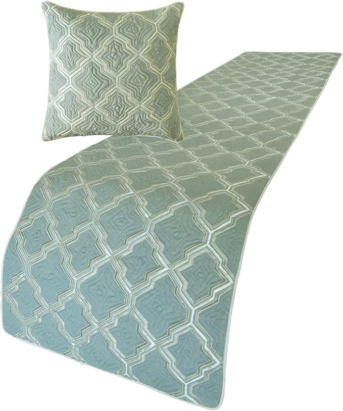 The HomeCentric King/Queen/Twin Light Blue Decorative Bed Runner Queen 74"x18" Bed Runner with One Pillow Cover, Quiled, Embroidery Bed Scarf on Jacquard Fabric - Estelle