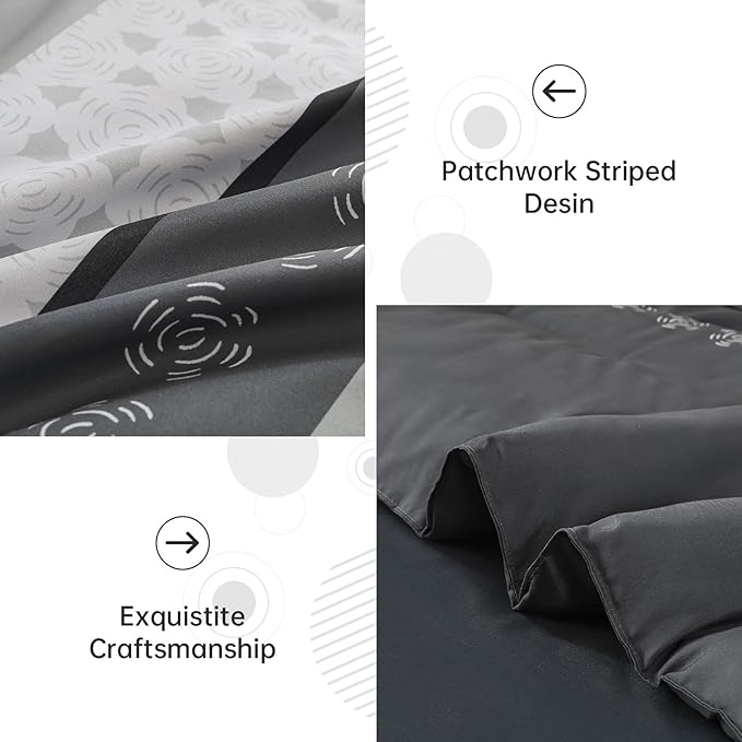 Anibedding Grey Comforter Set Queen Size,8 Pieces Bed in a Bag Patchwork Striped Bedding Sets,Boho Soft Microfiber Bedding Set for All Season(90"×90")