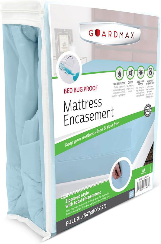 Guardmax Jersey Knitted Full XL Zippered Mattress Encasement - Waterproof & Bed Bug Proof Mattress Protector - Comfortable, Soft, and Noiseless Zippered Bedding - Dust Mite Proof (54 x 80 x 12)