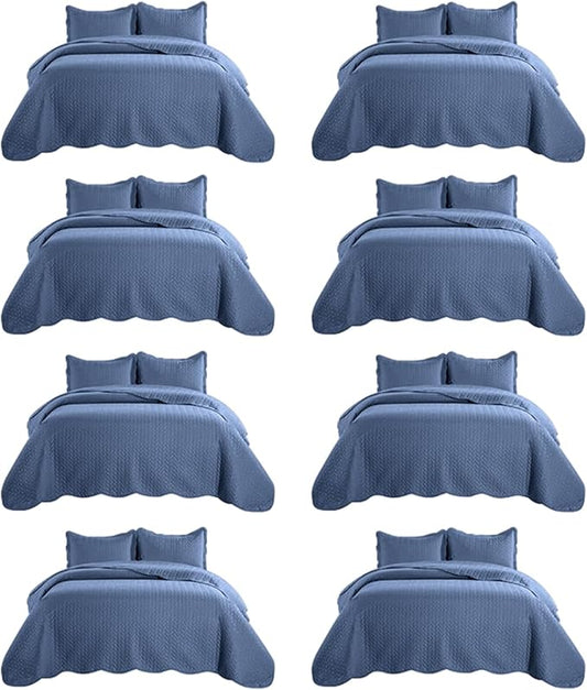IR Imperial Rooms Queen Quilt Bedding Set (90" x 96") - Bulk Pack of 10 Wholesale for Hotels, Guest Bedroom & Airbnbs - Lightweight Microfiber Reversible Embossed Quilts Bedspreads (Light Blue)