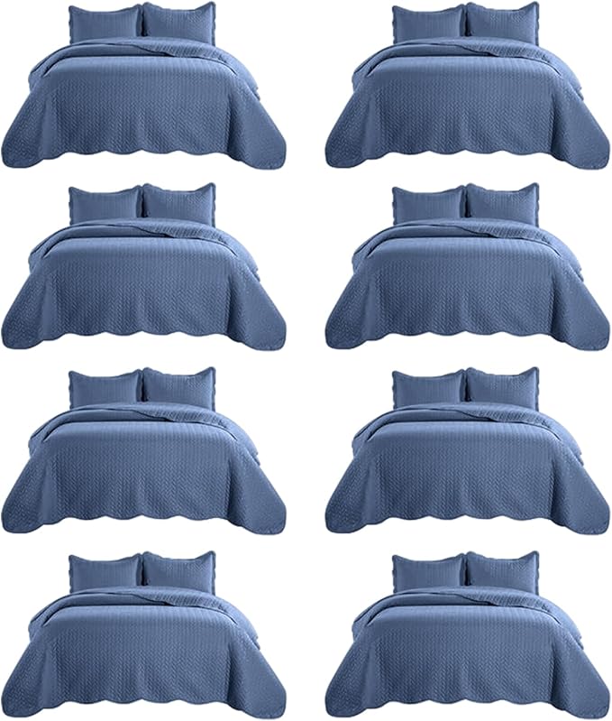 IR Imperial Rooms 8 Pack Quilt King Size Bedding (106" x 96") - Bulk Wholesale for Hotels, Guest Bedroom & Airbnbs - Lightweight Microfiber Reversible Embossed Quilts Bedspread (Light Blue)
