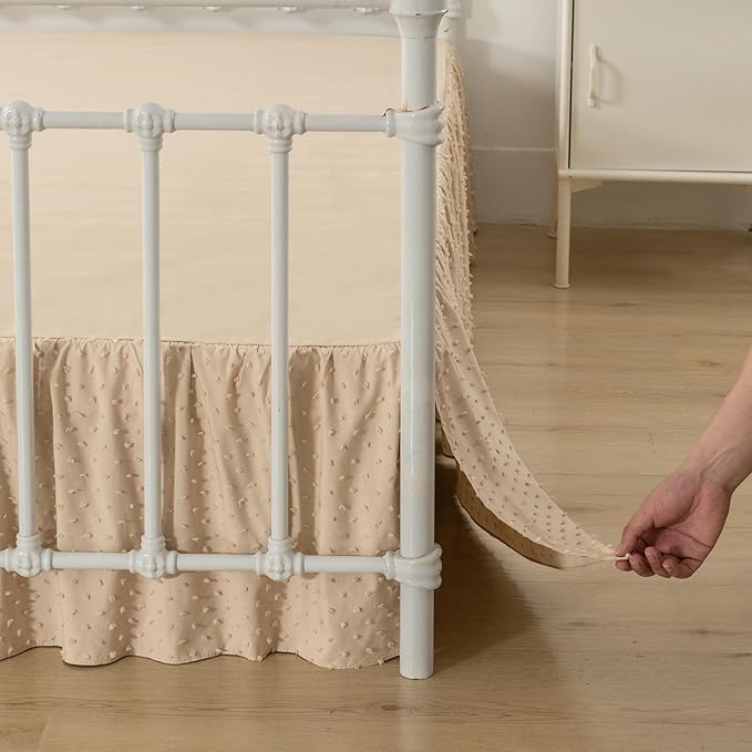 Tufted Dot Bed Skirt Queen Size Ruffled Bed Skirt with Split Corners, 12 Inch Drop Dust Ruffle Bed Skirts with Platform, Camel