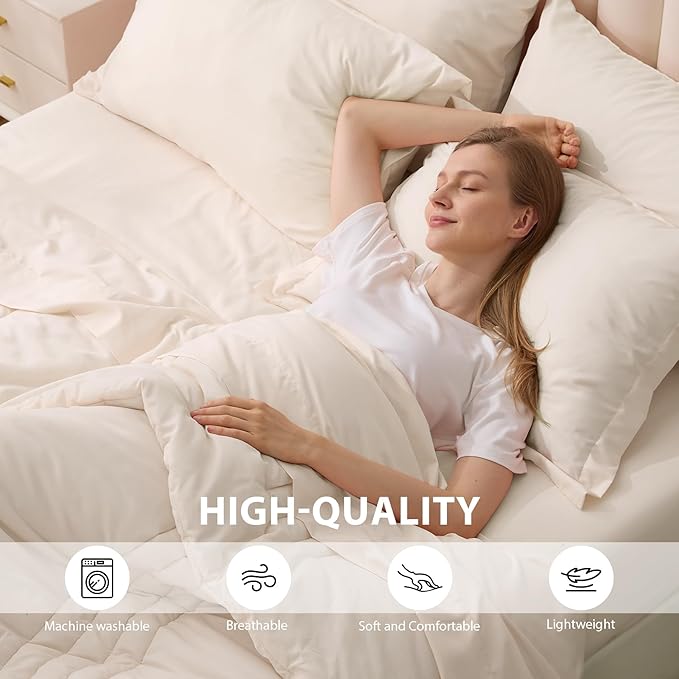 Queen Comforter Set Beige - Bed in a Bag Queen Size 7 Pieces, Soft Bedding Set for All Seasons, Premium Queen Comforter Set with Comforter, Sheets, Pillowcases & Shams