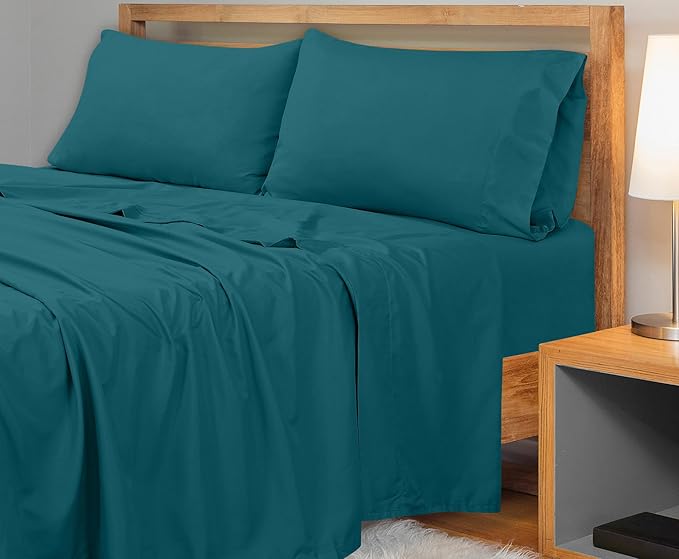 Royale Linens 300 Thread Count 100% Long Staple Combed Cotton Flat Sheet - Super Soft - Top Sheets - Full Flat Sheet Sold Separately - Breathable, Cool & Crisp Percale Sheets Only (Full, Teal)