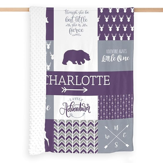 Customized Baby Blanket for Newborn Receiving, Cotton Lightweight - Personalized Baby Girl Gifts - Thermal Blanket Gift for Shower & Hospital Welcoming Purple 40"x50"