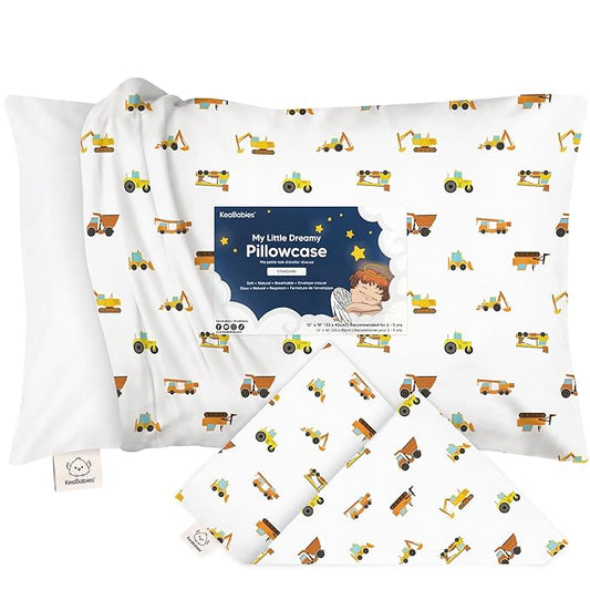 KeaBabies Toddler Pillowcase 13"x18" - Organic Cotton Toddler Pillowcase for Kids, Boys, Girls,Soft & Durable Cotton Cover for Miniature Sleepy Pillows,Cute Colors,Pillow Sold Separately(Construction)