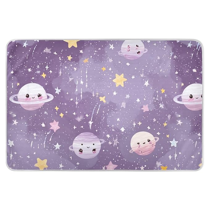 Waterproof Bed Pad Reusable Changing Pad Toddler Mattress Protector Large Pee Pad Baby Diaper Pad Soft Washable Liner Purple Cute Planets Stars