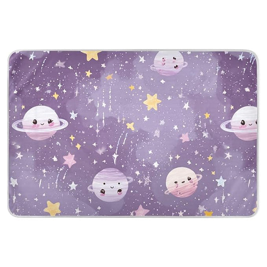 Waterproof Bed Pad Reusable Changing Pad Toddler Mattress Protector Large Pee Pad Baby Diaper Pad Soft Washable Liner Purple Cute Planets Stars