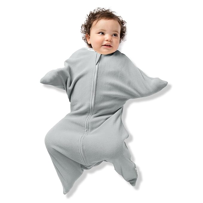 SleepingBaby Zipadee-Zip Transition Swaddle - Cozy Fleece Wearable Blanket with Two-Way Zipper for Baby Sleep - Heather Grey, X-Small (3-6 Month)