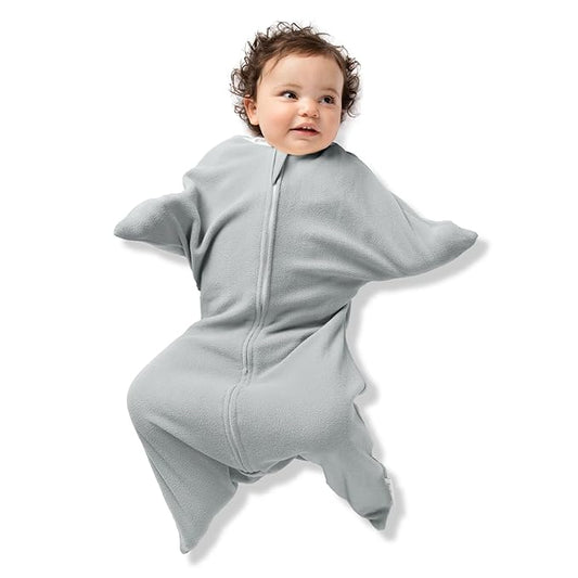 SleepingBaby Zipadee-Zip Transition Swaddle - Cozy Fleece Wearable Blanket with Two-Way Zipper for Baby Sleep - Heather Grey, X-Small (3-6 Month)