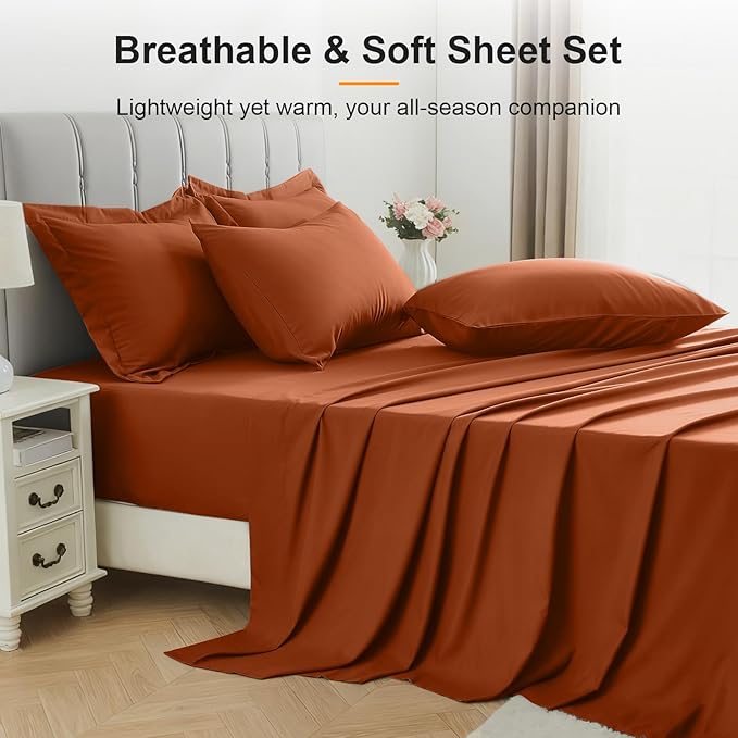 Oversized King Size Comforter Set 7 Pieces - Soft Bed in a Bag King Bed Set, Cozy Luxury Bedding Sets with All Season Comforter, Flat Sheet, Fitted Sheet, 2 Pillowcases & 2 Shams, Orange