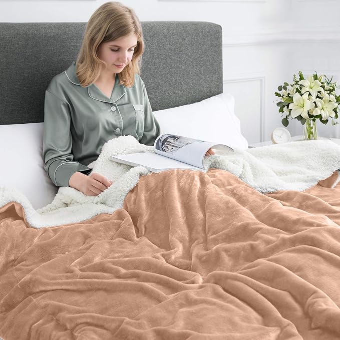 MOONLIGHT20015 Sherpa Blankets Queen Size - (Camel, 90X90 Inches) Fuzzy, Soft and Wool/Fleece Blanket for Bed, Fluffy Blankets for Winter, Camping and Travel