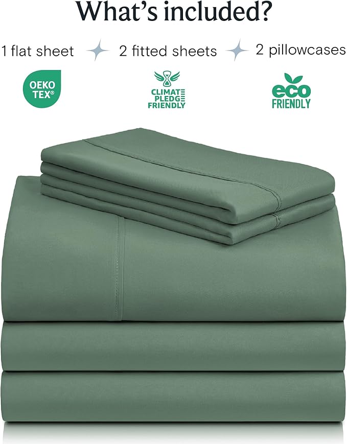 LuxClub 5 PC Split King Sheet Set, Breathable Luxury Bed Sheets, Deep Pockets 18" Eco Friendly Wrinkle Free Cooling Sheets Machine Washable Hotel Bedding Silky Soft - Tree Moss Green Split King