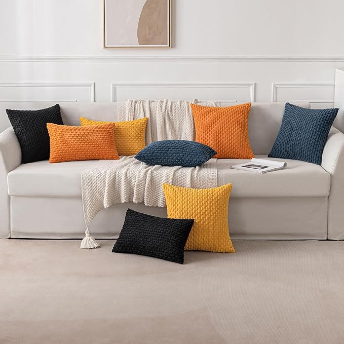 MIULEE Pack of 2 Decorative Throw Pillow Covers 20x20 Inch Soft Boho Striped Textured Corduroy Pillow Covers Modern Farmhouse Home Decor for Couch Bed Sofa Living Room Golden Yellow