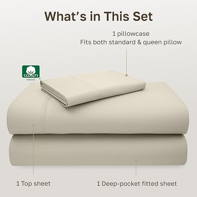 California Design Den Luxury Twin XL Sheet Set - 100% Cotton, 600 Thread Count Deep Pocket XL Twin Sheets, Soft Hotel-Quality Bedding with Sateen Weave - Ivory (Warm Cream)