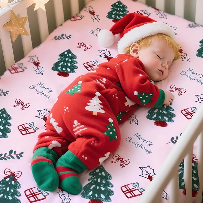 UOMNY Crib Sheet, Christmas Crib Sheets Baby Sheet for Standard Crib and Toddler Mattresses Nursery Bedding Sheet Crib Mattress Sheets for Boys and Girls 1 Pack Toddler Sheet